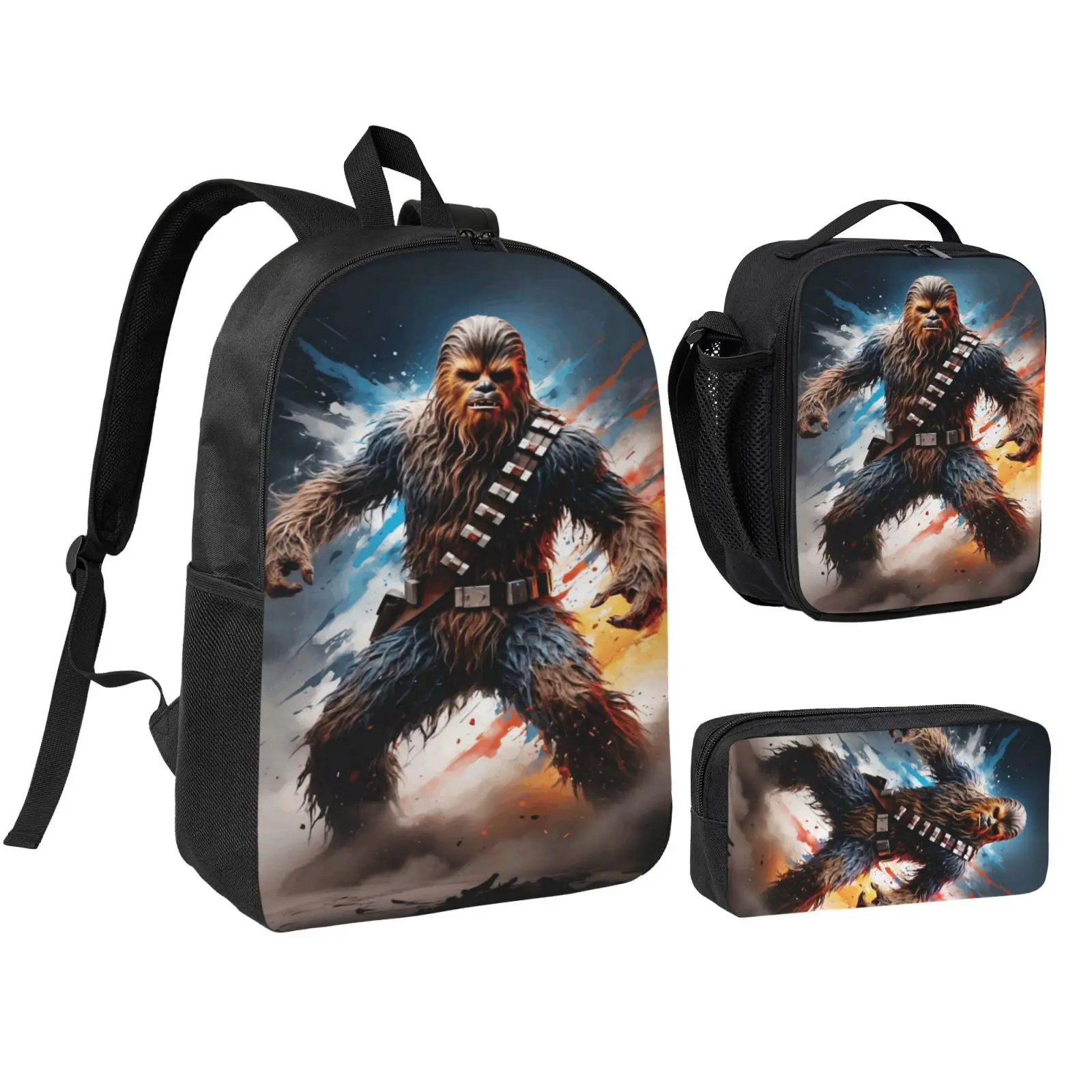 Anime Chewbacca backpack with lunch bag pencil box for Teen Girls Boys, 3pcs kids school bag with adjustable straps, office travel bag Bookbag lunchbox