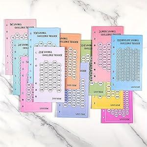 48 Sheets 100 Envelopes Money Saving Challenge Binder Trackers, 6 Ring A6 Binders Savings Challenge Trackers Cards for Budget Planner, Multiple Budget Sheets for Cash Stuffing