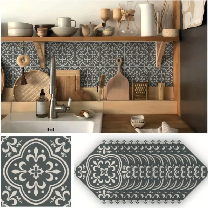 12 Piece Classic Iris Tile Wall Stickers, Vintage Thick Kitchen Backsplash, Removable Self-Adhesive Bathroom Mosaic Wallpaper