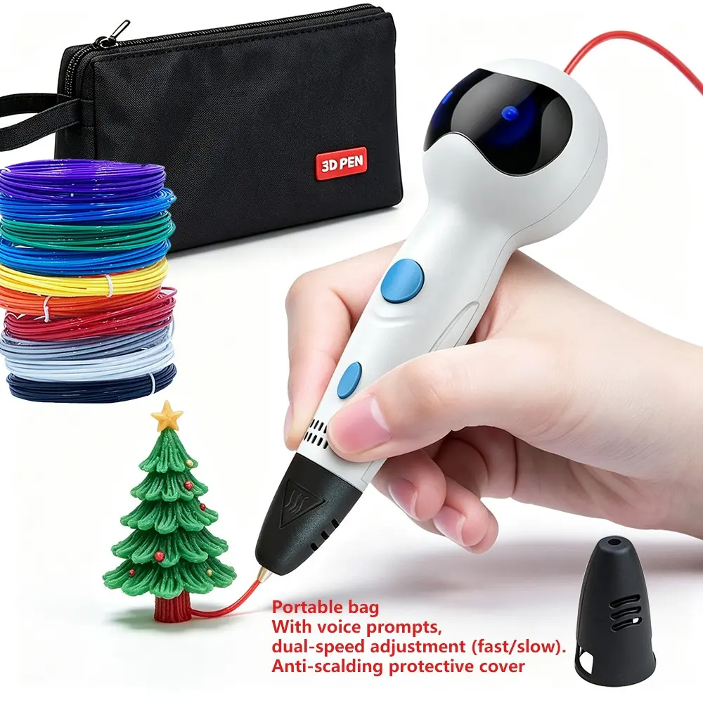 Robot 3D Printer Pen with Voice Function, Compatible with Abs Pla Filament, Dual Speed Control, Includes Storage Bag, 2m 12 Colors, DIY Creative Kit
