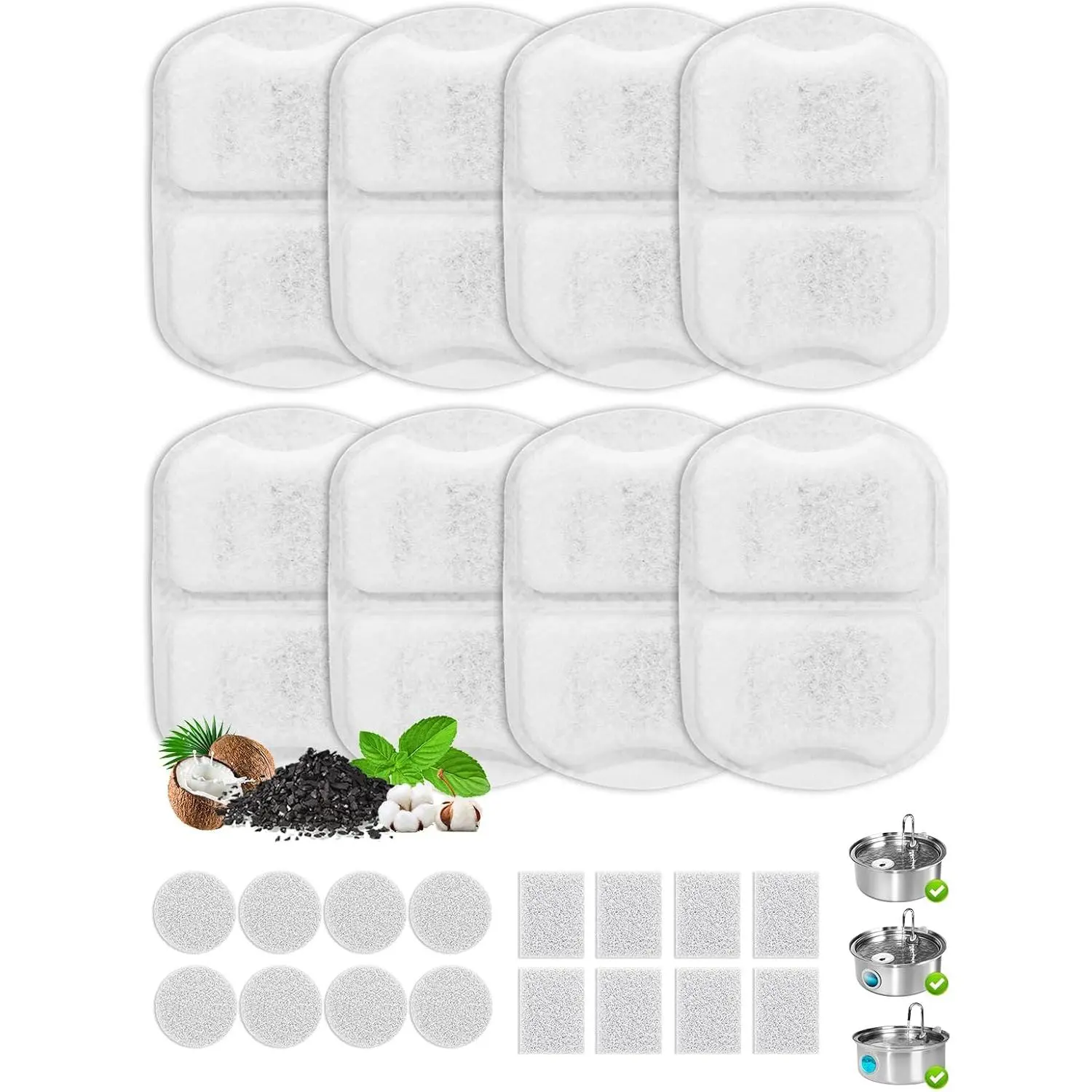 8 Sets  Water Fountain  Filter,  Fountain Filters for 7L/230oz/1.8G Stainless Steel  Water Dispenser, Triple Filtration  Filters and Sponges for Dogs & Cats