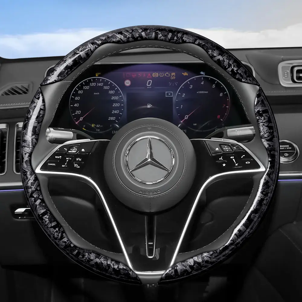 Suitable for Mercedes-Benz Carbon Fiber Texture Steering Wheel Cover Durable Snap-on Quick Install For GLC/GLE/C-Class/CLE/A-Class/CLA/GLA/GLB/E-Class/S-Class/Maybach/Sprinter/Vito/Citan/GLS/G-Class/G Wagon/EQB/EQE/EQS/EQA/CLS Black Red Gold Accessories