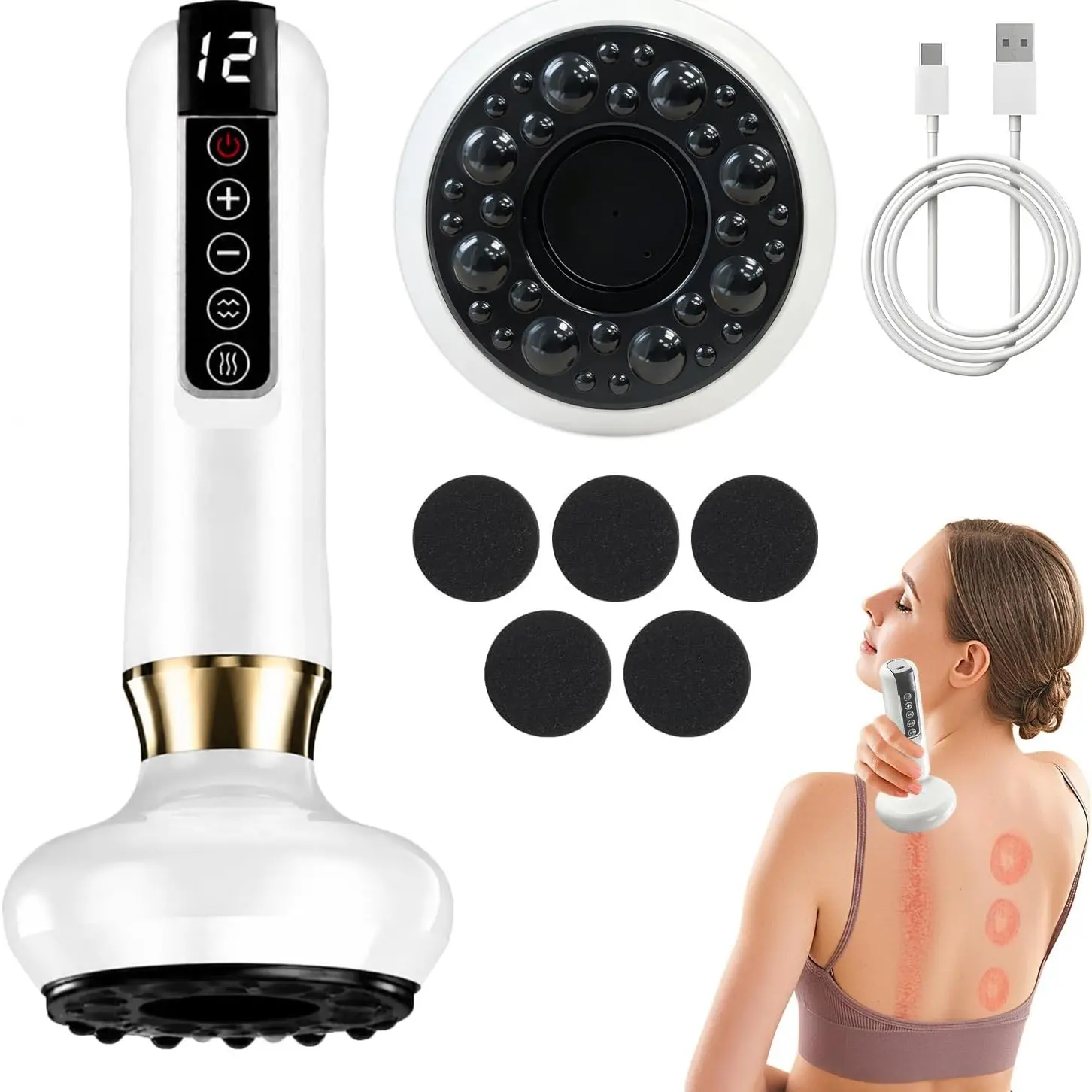Electric Cupping Massager, Lymphatic Drainage Massager with Heat 12 Level Vacuum Suction Body Massager for Legs Arms Waist Abdomen Electric Gua Sha Device Lymphatic Drainage Machine