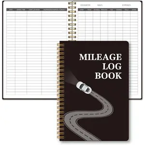 Spiral Bound Auto Mileage Log Book 5.9" x 8.6" Black, Car Mileage Tracker for Taxes, Vehicle Maintenance & Expense Record Notebook