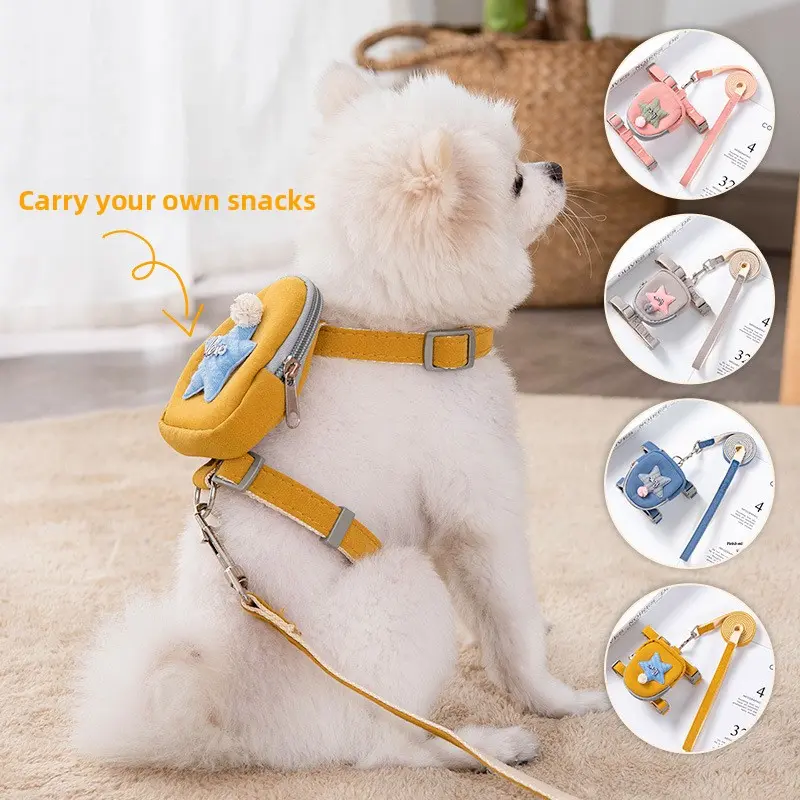 Dog Harness with Treat Bag & Leash Set, Adjustable No Pull Vest with Detachable Snack Pouch for Small Breeds Chihuahua Pomeranian Dachshund, Walking Training Must Have