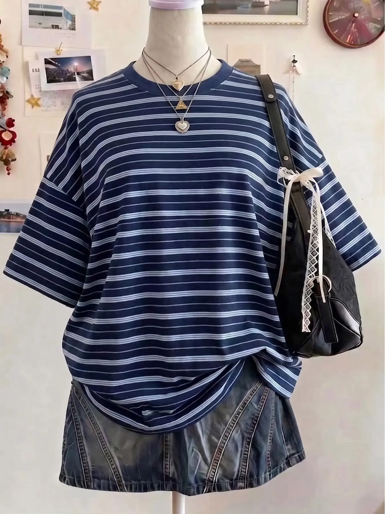 Womens Crew Neck Short Sleeve T Shirt Blue White Horizontal Stripe Vintage Retro Casual Preppy Streetwear Spring Summer Fall Daily Wear Weekend Hangout Shopping Trip Womens Tops Apparel