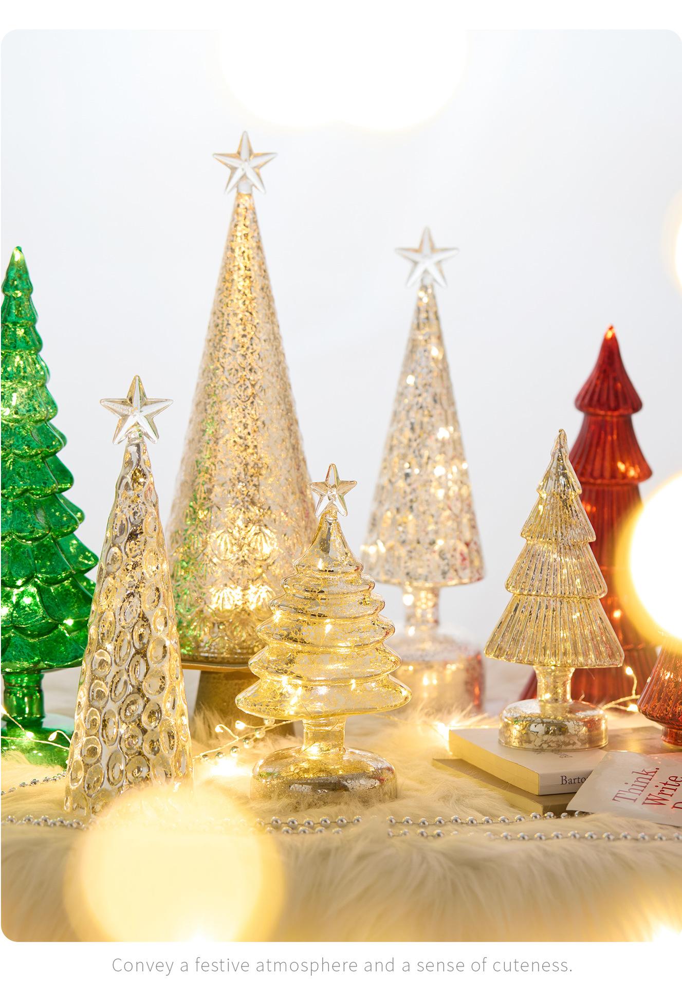 [4 pack] New Holiday Decorations, Glass Christmas Tree, Champagne-Colored Ornaments, Tabletop Scene Setting Props