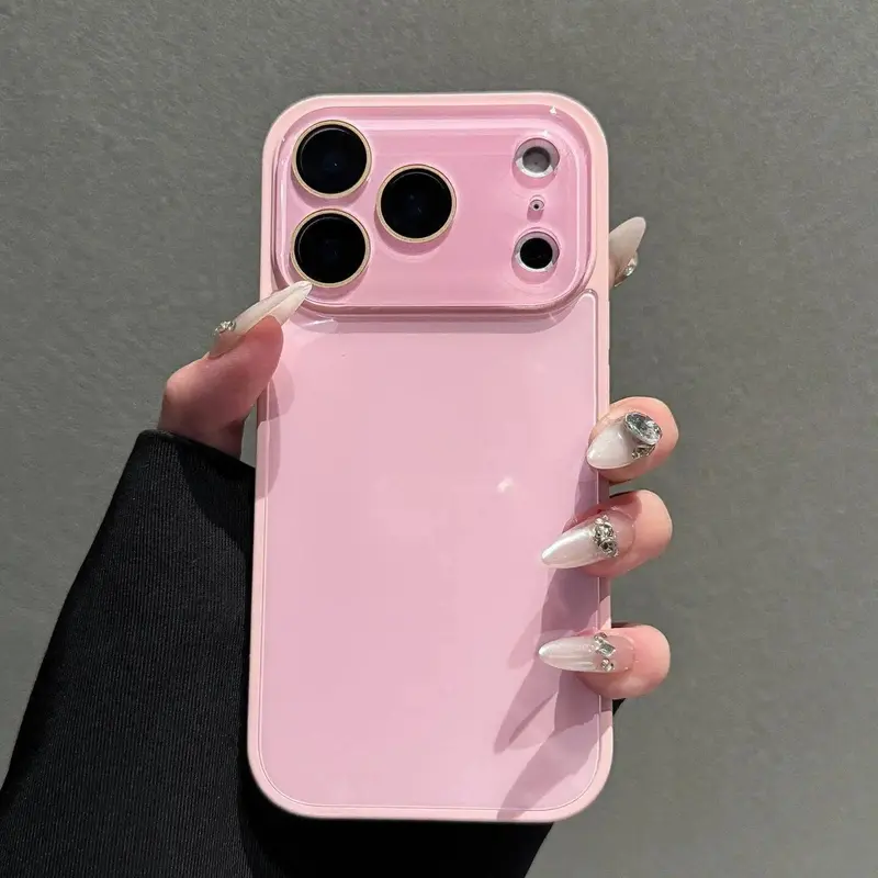 Cristnu Candy Macaron Series Protective Cellphone Shell - 1-Piece Skin-Feel Hybrid Shell for iPhone 17/16/15/14/13 Pro Max Sizes - Soft TPU Bumper + Hard PC Back - Full Lens Cov. - Pink & White Silky Minimalist Smartphone Accessory