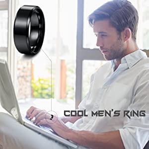 3Pcs Black Stainless Steel Spinner Rings Set for Men | 8mm Fidget Anxiety Rings | Cool Celtic Dragon & Chain Inlay Band