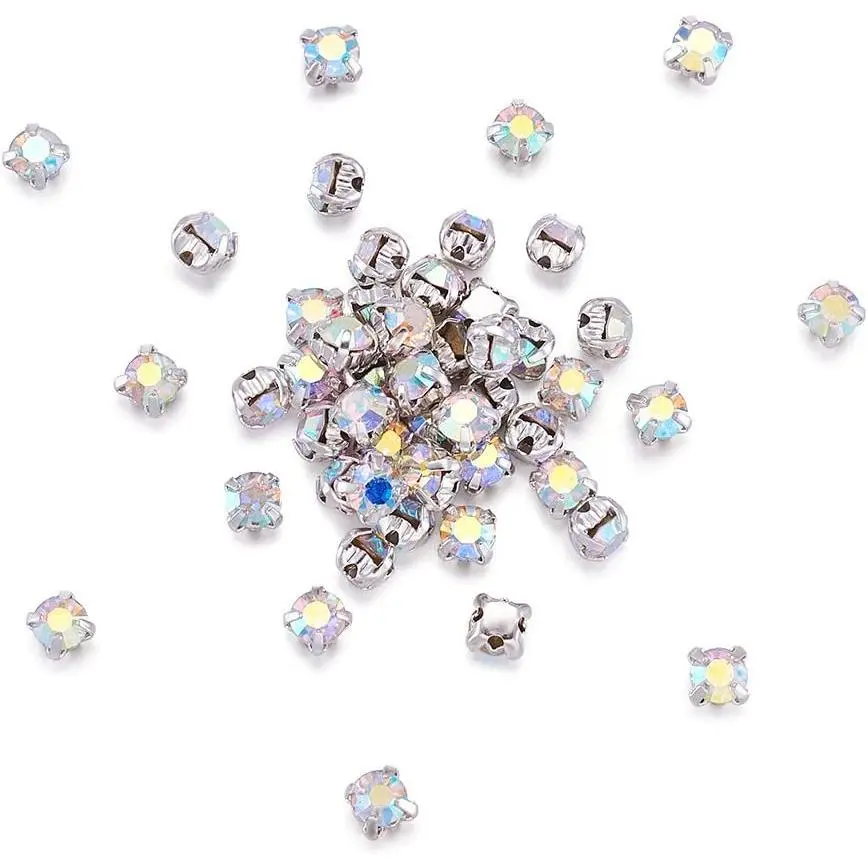 50 count 4mm Square Montee Beads Grade A Rhinestone Beads 4 Holes with Brass Findings for Making Bracelets Necklaces Rings, Hole: 1mm ( AB Color)