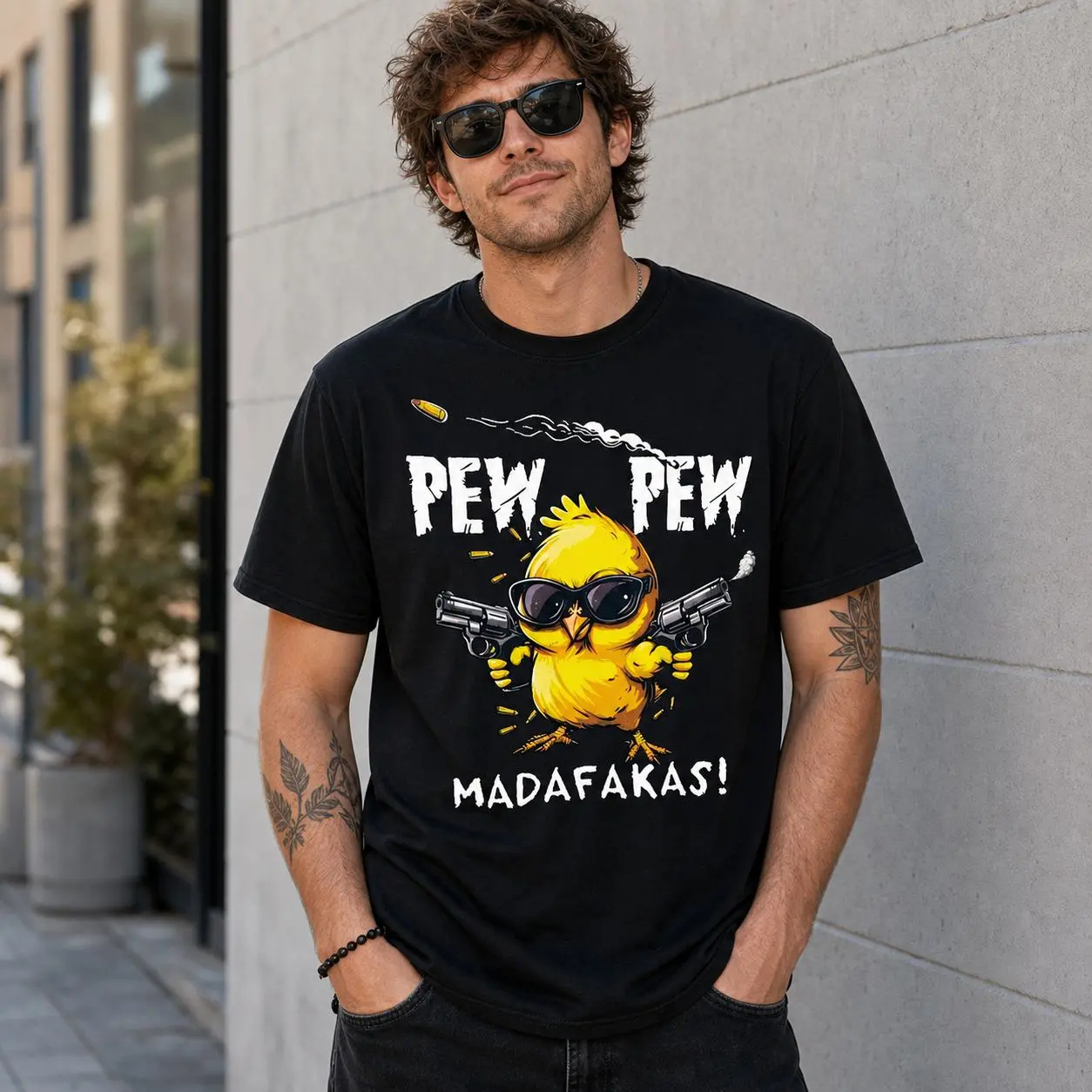 Funny Chick Graphic T-Shirt, Black Cartoon Streetwear Tee for Men