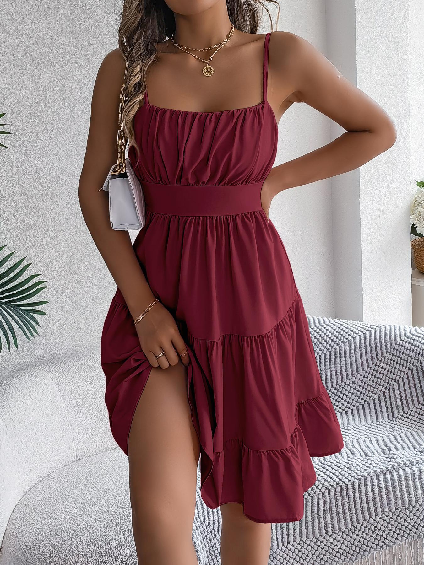Women's Solid Color Cami Dress, Casual Fashionable Sleeveless A Line Dress for Summer, Ladies Clothes for Daily Wear