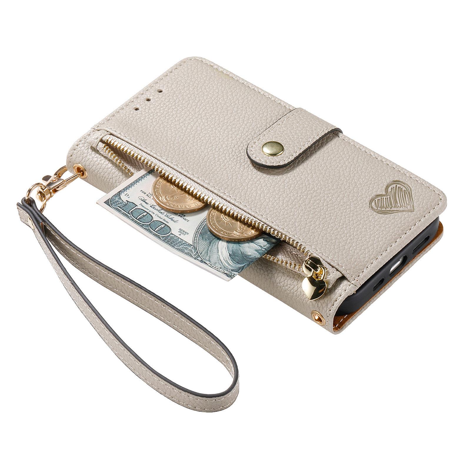 Lychee Texture Zipper Wallet Case with Detachable Strap| [Color] For phone  11 12 13 14 15 16 17