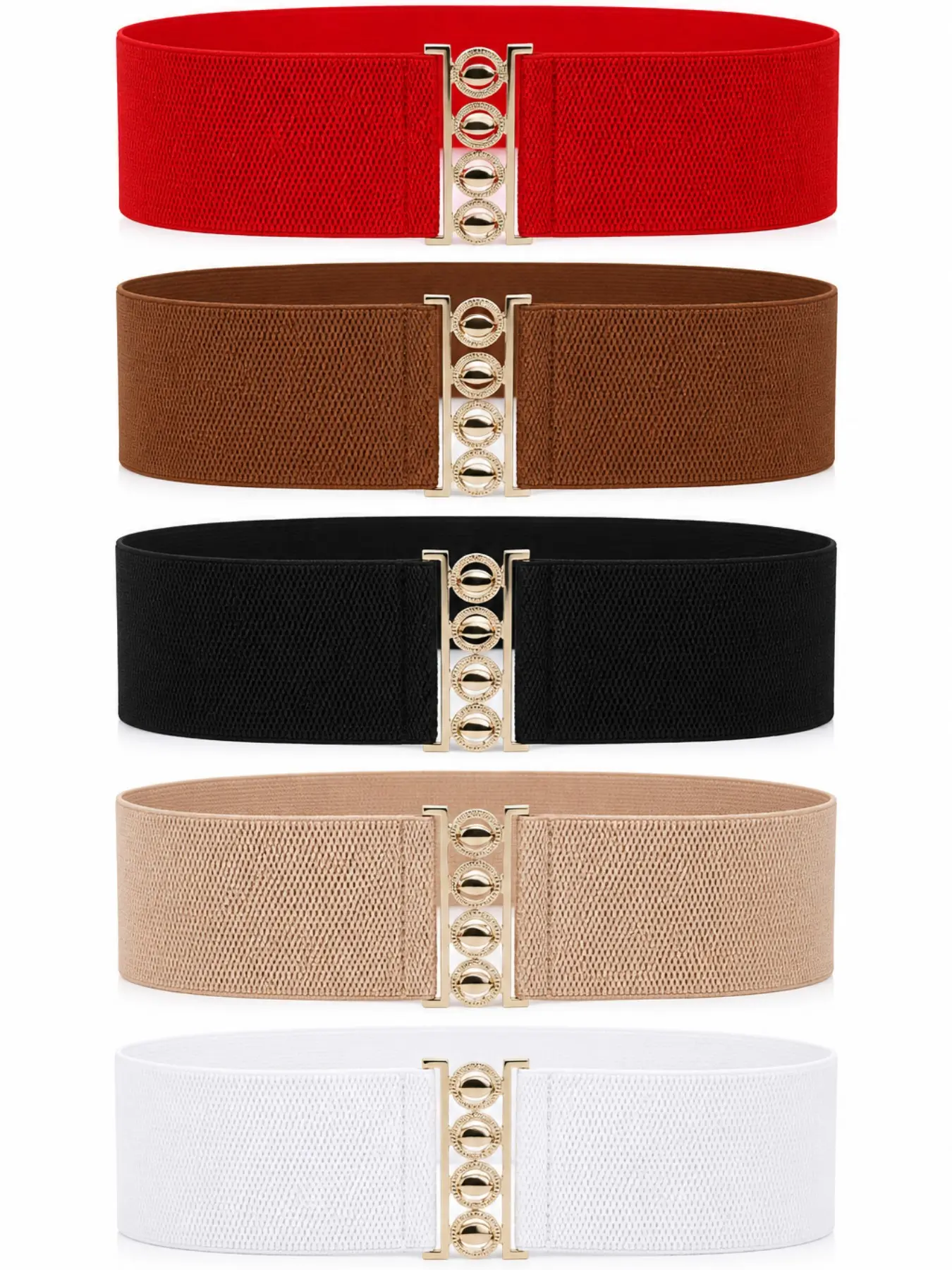 5pcs Women's Wide Elastic Waistbands, Vintage Stretch Dress Belt, Stretchy Belts, Buckle, Camel Light, All Seasons Casual