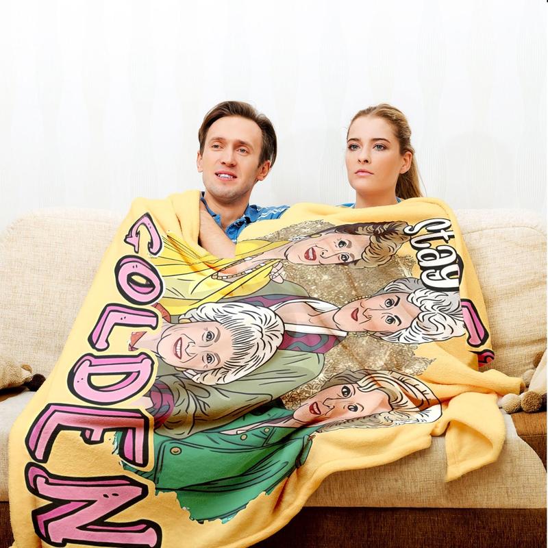 Golden Girls TV Show Inspired Blanket - The Golden Girls Retro TV Show Design with Dorothy, Rose, Blanche & Sophia - Soft Plush Bedspread for Couch, Bed, or Gift for Fans - Nostalgic TV Show Theme with Iconic Characters & Friendship Quotes