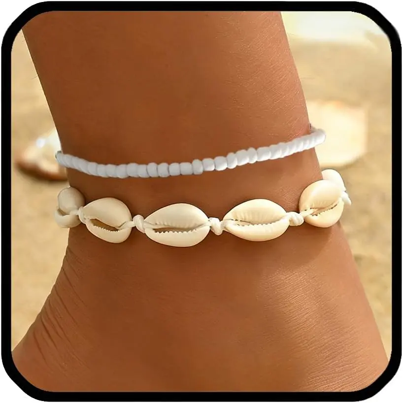 Ankle Bracelets for Women Adjustable Beaded Shell Boho Beach  -Tone  Summer  Set