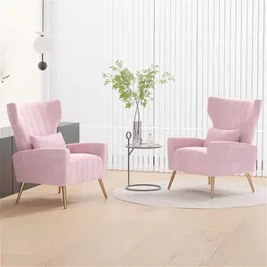 Velvet Fabric Upholstered Reading Comfy Mid Century Modern Armchair With Metal Legs And Spring Support, Accent Chair For Living Room