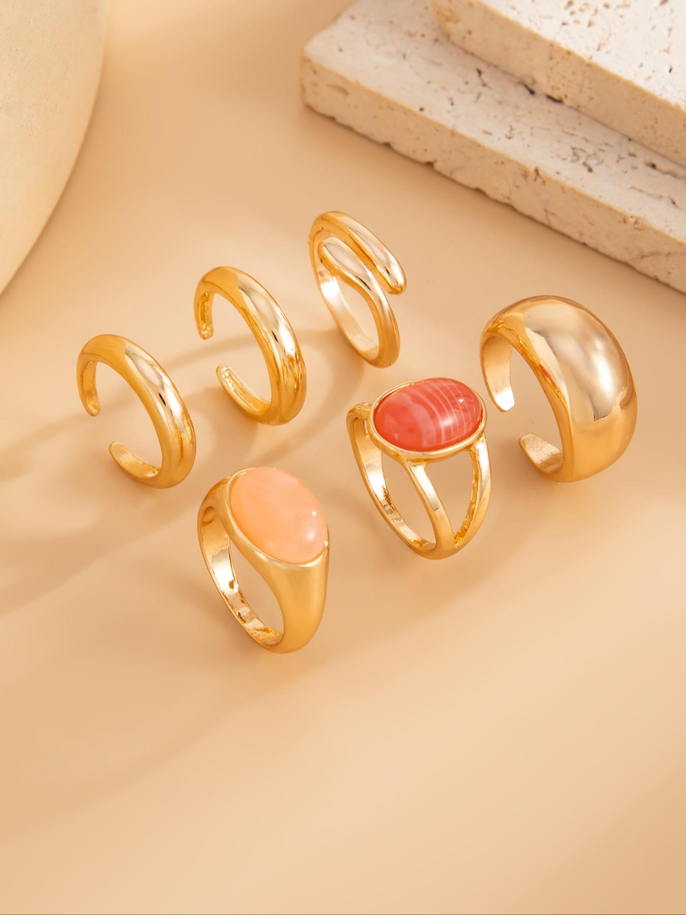 Women's Boho Style Rings Set, Stacking Ring Set, Stackable Rings, Geometric Gemstone Inlay Jewelry for Women, Perfect Gift for Daily Wear & Party Events