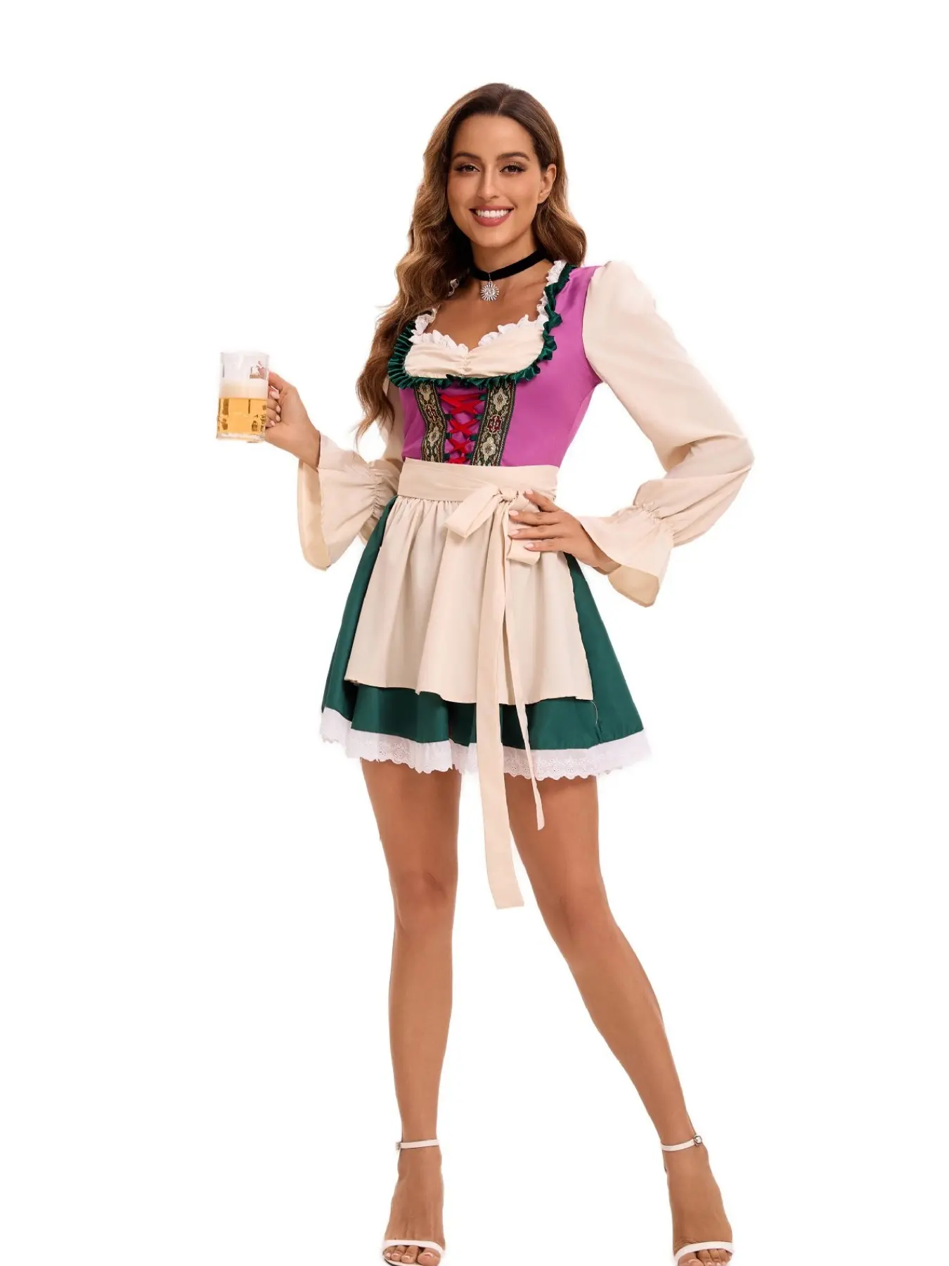 Adult Women's Munich Beer Festival Dress Set, Fitted All over Print Dress, Spring & Fall Party, Plain Surface Design