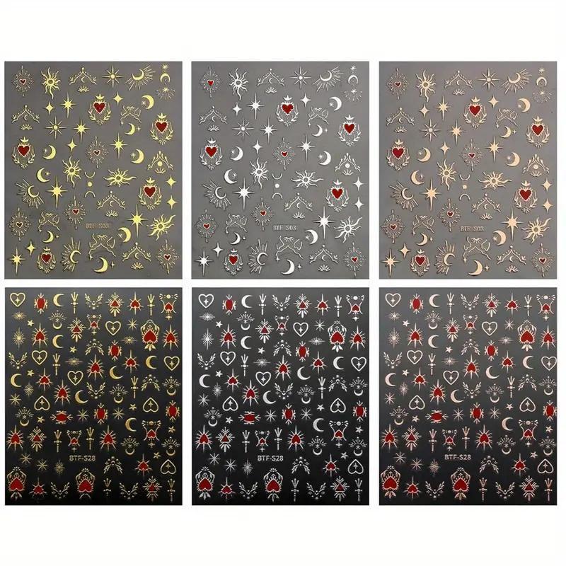 Moon & Star Pattern Nail Art Sticker (6 Counts), Self Adhesive Nail Art Decal, Nail Art Supplies for Women & Girls, Nail Art Decoration Nail Stickers