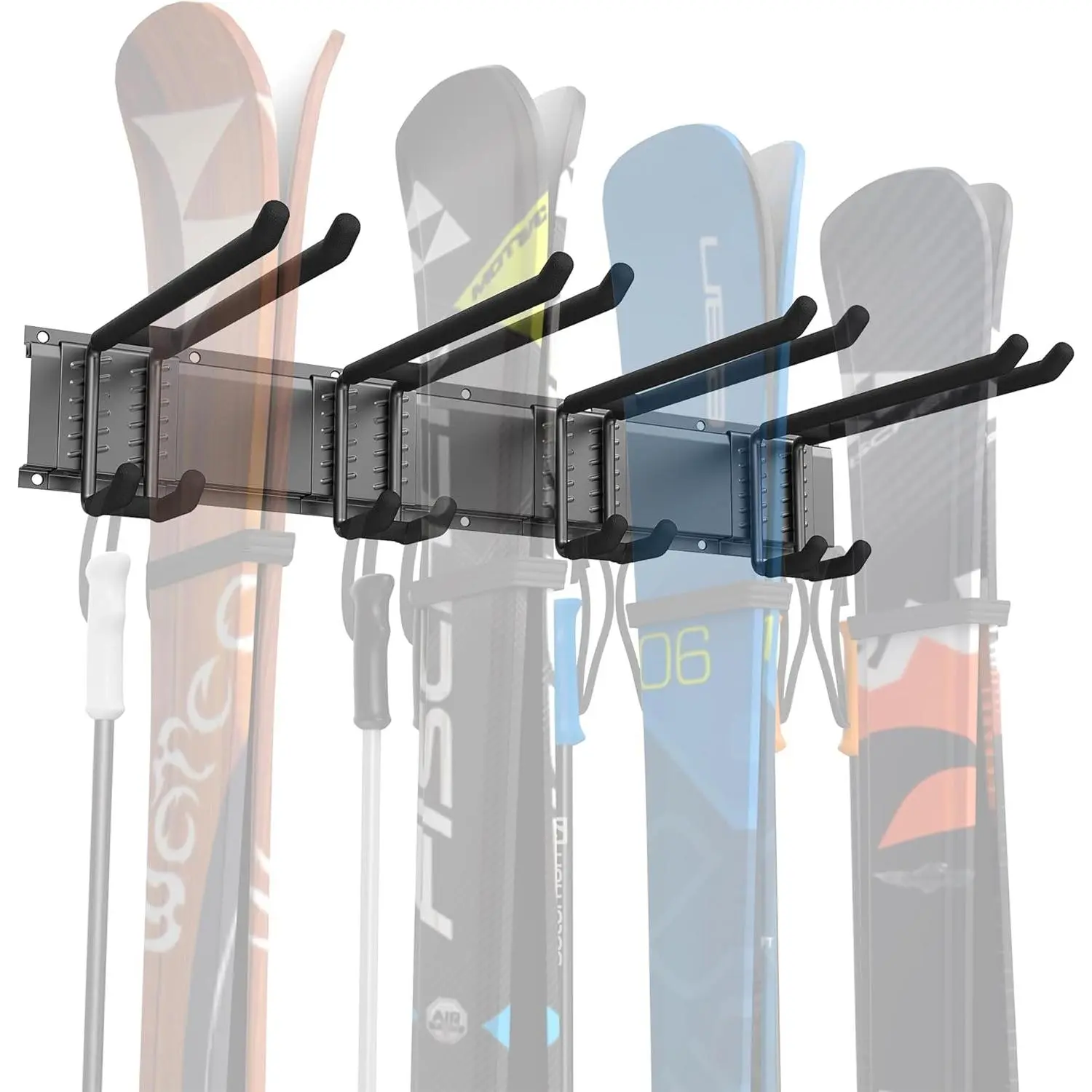 Garage Storage Organization Wall Ski Rack 4 Pairs of Skis Mount Ski Hanger for Garage Snowboard Wall Rack Holds Up to 200 lbs