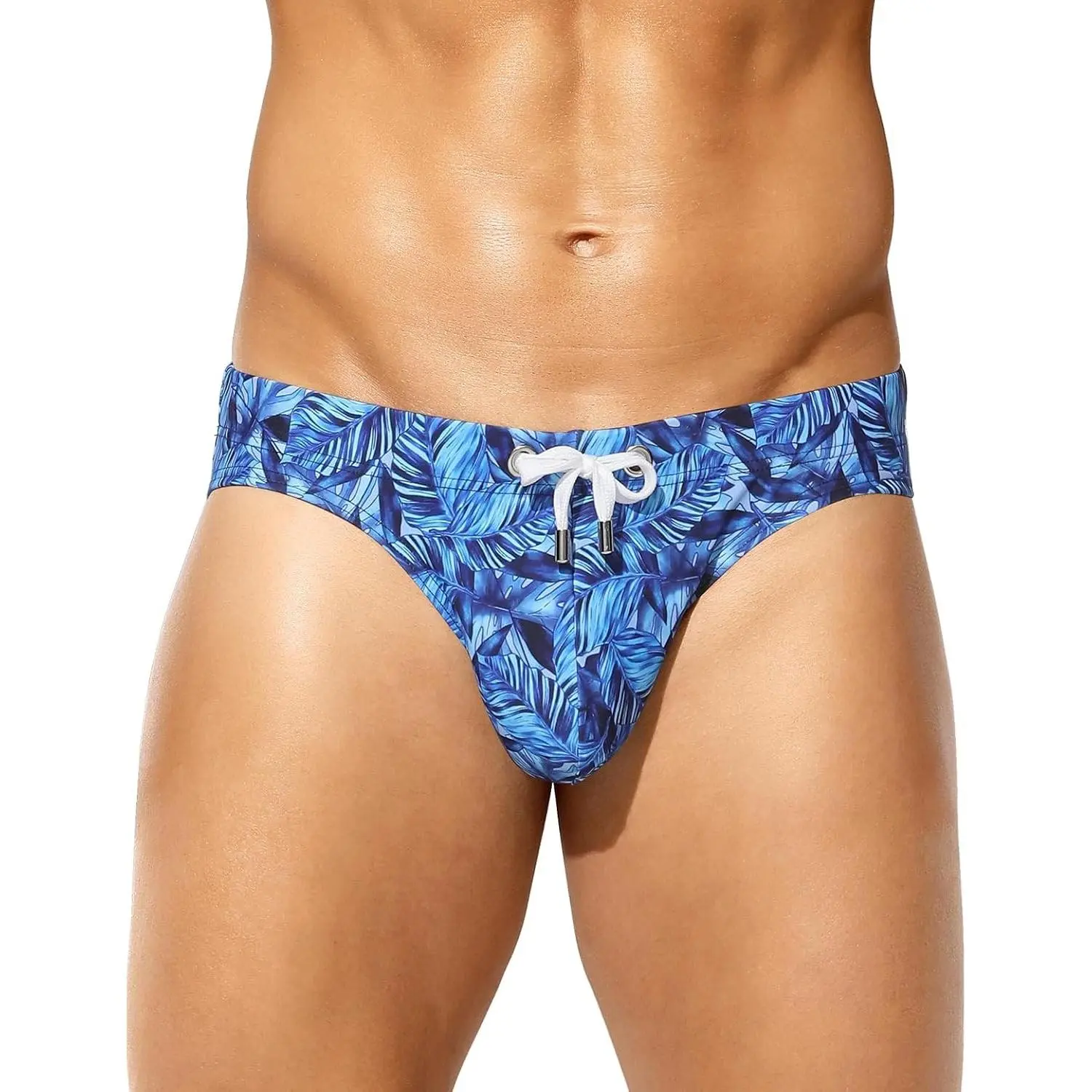Men's Swim Briefs Sexy Bikini Swimwear Mens Funny Print Swimsuit Low Rise Swimming Briefs with Drawstring