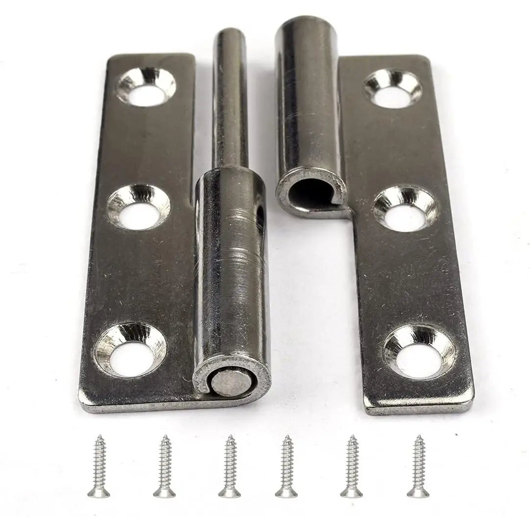 2 count Lift Off Hinges Small Slip Joint Stainless Flag Hinge-Lift Off Left Handed Lid Door - 3-inch Long 6 Holes Lift Off Hinge