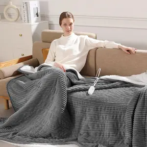 Twin Size Electric Heated Blanket 62x84 Inch with 5 Heat Levels & 10 Hours Auto-off, Cozy Flannel Sherpa Fleece Machine Washable Warming Gift Grey