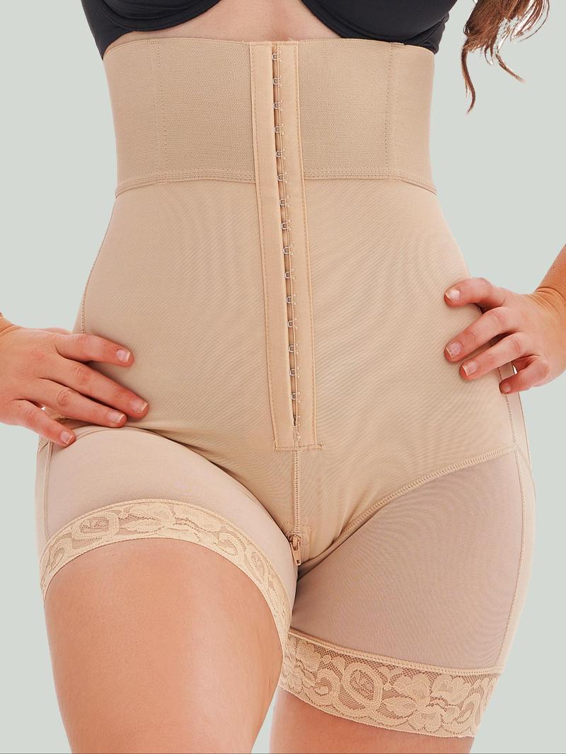 Women's Contrast Lace Adjustable Hook & Eye Closure Shapewear Shorts, Tummy Control Butt Lifter Body Shapewear Bottoms, Invisible Shaper for Daily Wear