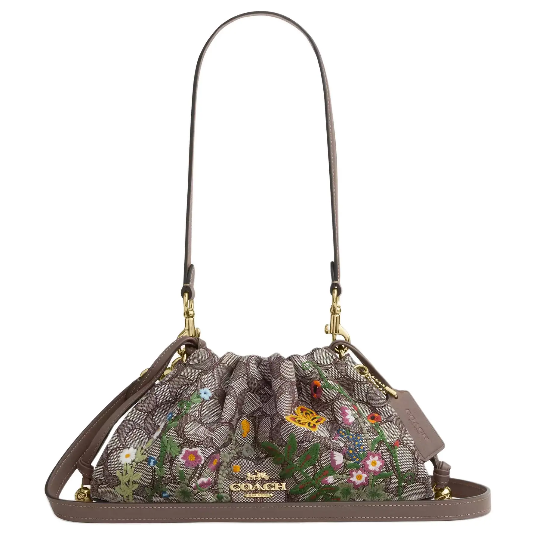 COACH Faye 26 Floral Print Fabric and Leather Crossbody Shoulder Bag for Women, Medium Size, Brown