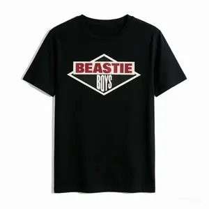 Men'S Vintage Rock Band Graphic T-Shirt - "Beastie" Retro Design, Black Polyester Crew Neck Short Sleeve Tee, Summer Casual Wear for Music Fans, Beach, Travel & Holiday Gift, Beachwear Tee | Bold Graphic Tee | Comfortable Fit, Band T Shirt