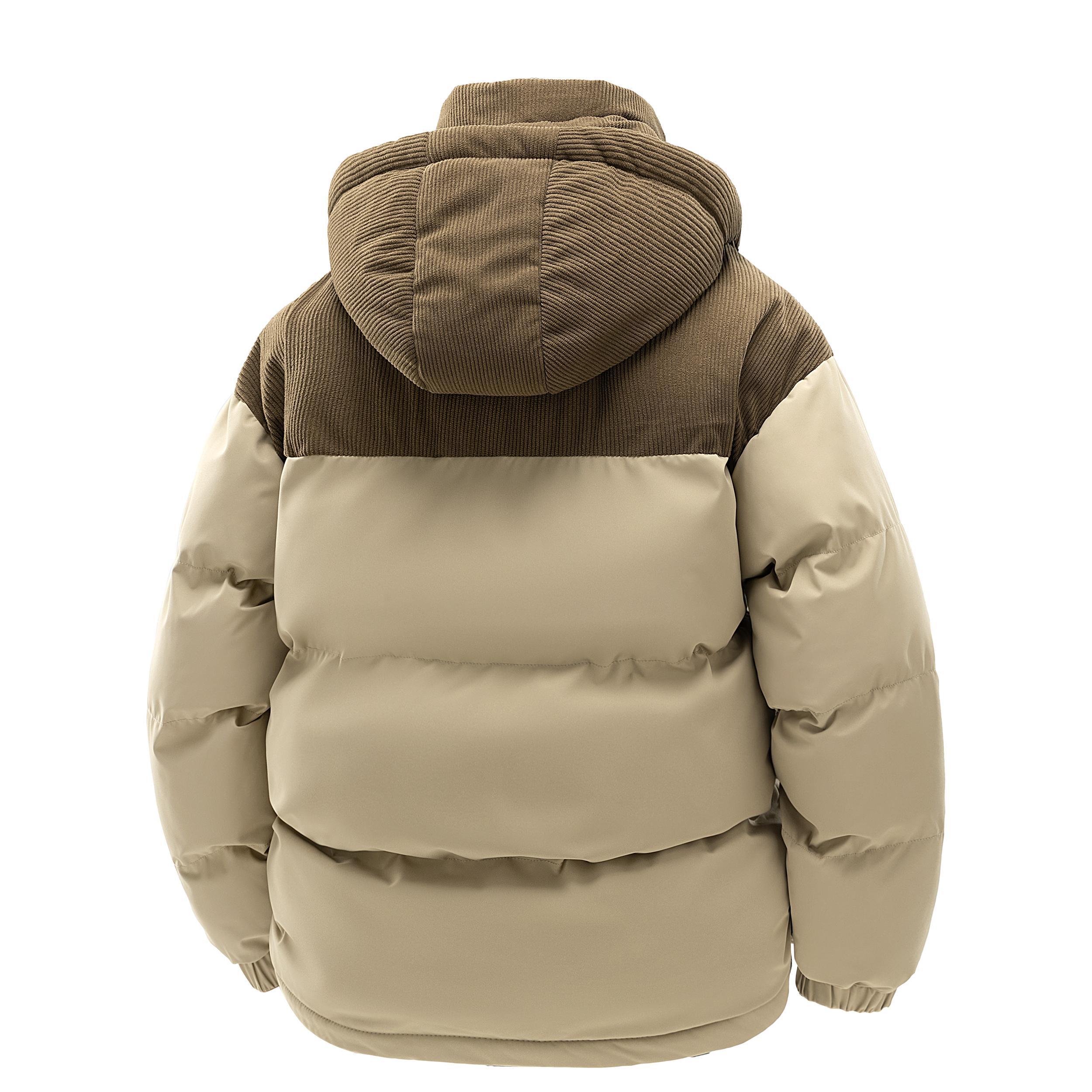 Winter hooded casual fleece-lined men's coat,removable hood,warm color-blocked cotton jacketcouples' style winter cotton coat, outerwear top. SpringStatements