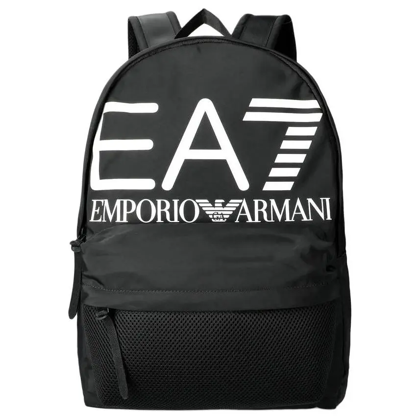 Emporio Armani EA7 Solid Color Logo Travel Backpack – Unisex Large Polyester Backpack in Black