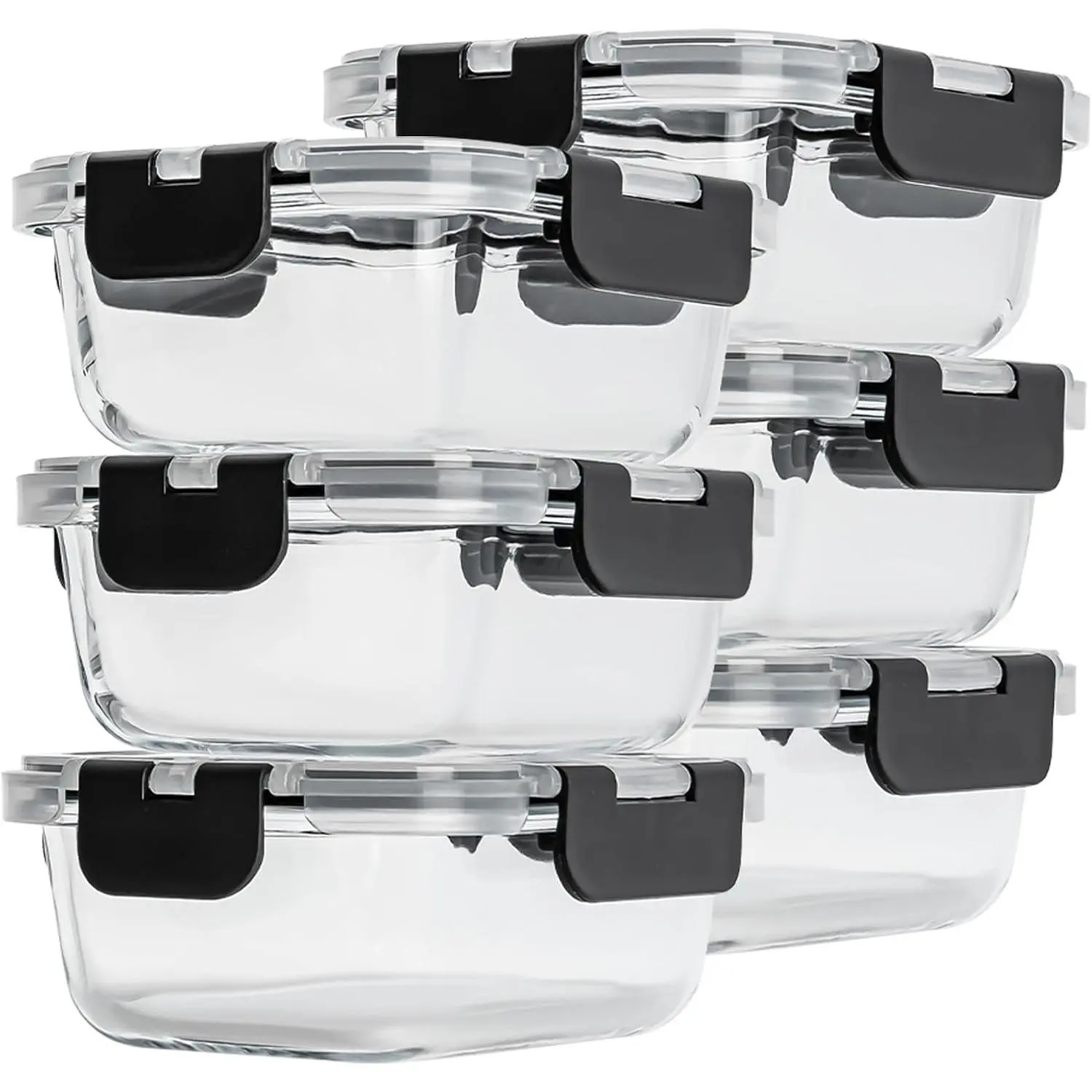 22 OZ Glass Storage Containers with  Set of 6 | Glass Meal Prep Containers for Lunch, Leakproof, Microwave, Oven, Freezer & Dishwasher Safe,