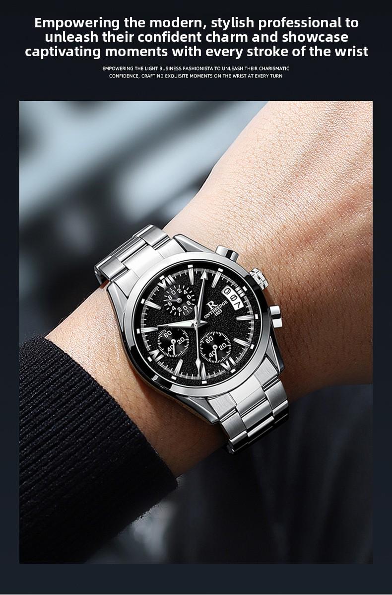 Men's Luxury Black Dial Chronograph Quartz Watch - Stainless Steel Wristwatch with Date, Multi-Function Subdials, Luminous Hands, Sport Business Dress Watch, Perfect Gift for Husband Dad Boyfriend