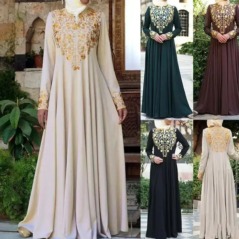 2025 Casual Muslim Simple Ethnic Style Printed Fashion Long Robe Dress Abaya Islamic Clothes Thobe Combo Kaftan