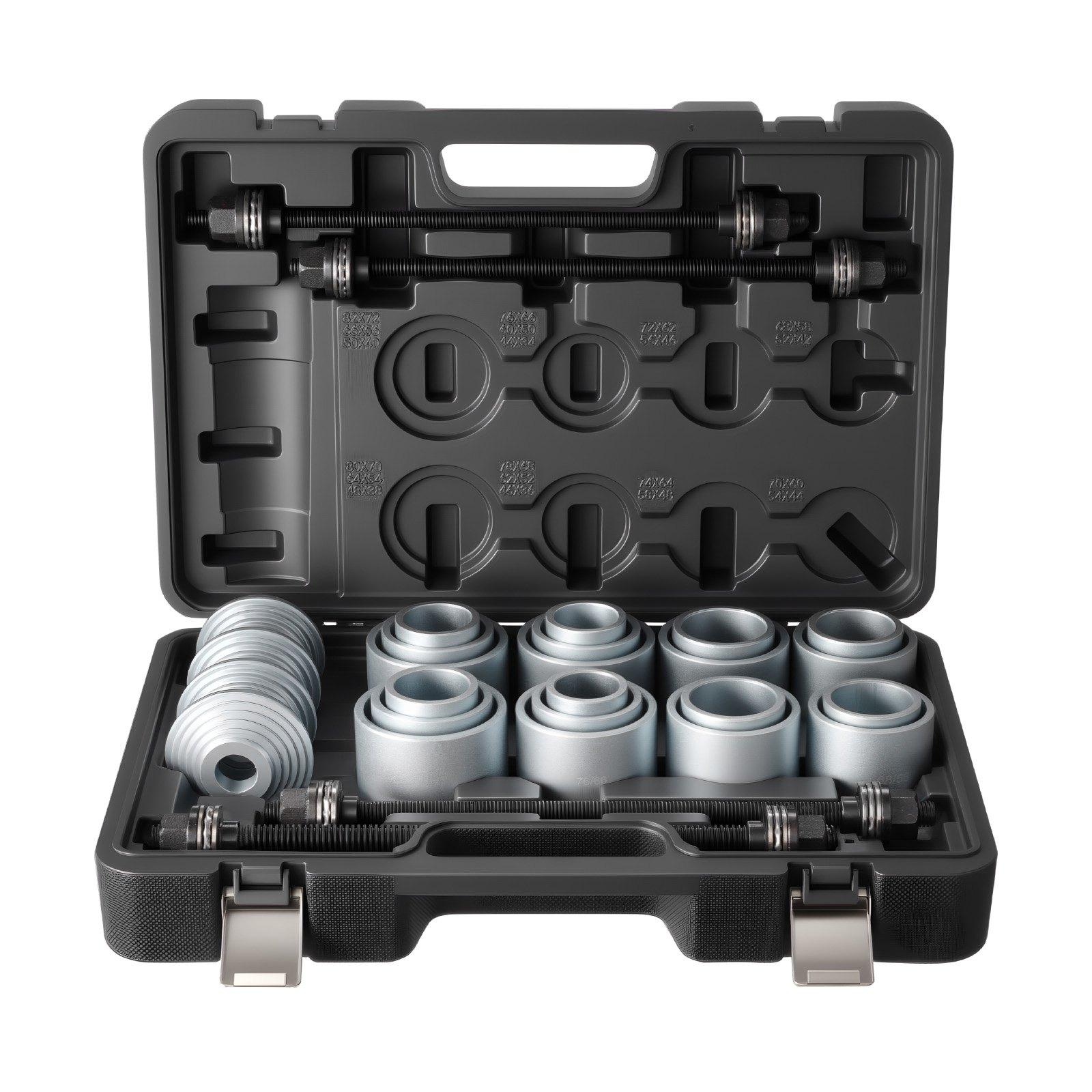 VEVOR Pull and Press Sleeve Kit, 28 PCS, Steel Bush Removal Insertion Sleeve Tools with Carrying Case, Compatible with LCV and HGV Engines, for Removing and Installing Bushings, Bearings, and Seals