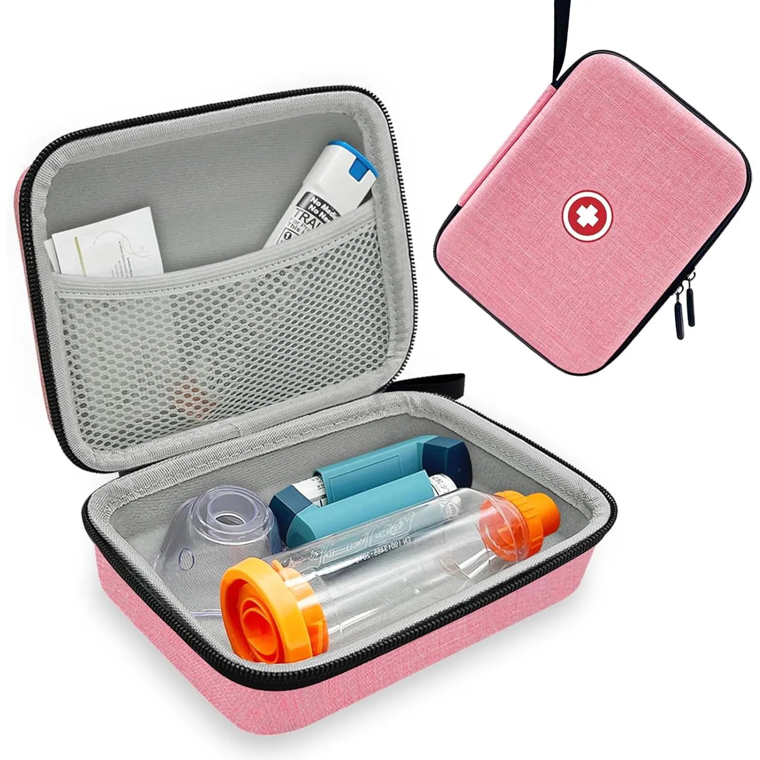 Portable Nebulizer & Inhaler Spacer Hard Carrying Case (Case Only) - 6 x 4.6 x 1.9 in Compact Fabric+EVA Travel Accessory, Waterproof, Dustproof Mesh Hand Pouch with Hand Strap, Home Organizer, Airplane-Friendly Storage Bag