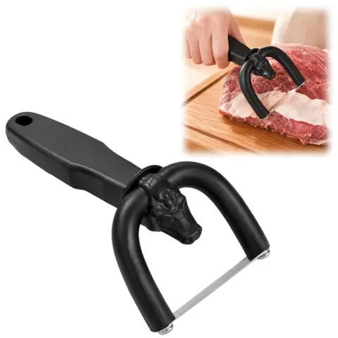 Handheld Meat Cutter and Fat Trimmer, Manual Meat Slicer Tool with Curved Handle and Cutting Blade for Beef, Pork, Brisket, Bacon, Kitchen Prep and BBQ Trimming, Home Kitchen Accessory