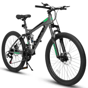 A2460 24 Inch Mountain Bike with Full Suspension, 21 Speed Shifter Lever with Gear Indicator, High Carbon Steel Frame, Mechanical Disc Brakes, Unisex for Men/Women/ Adults, Ideal for Trails.