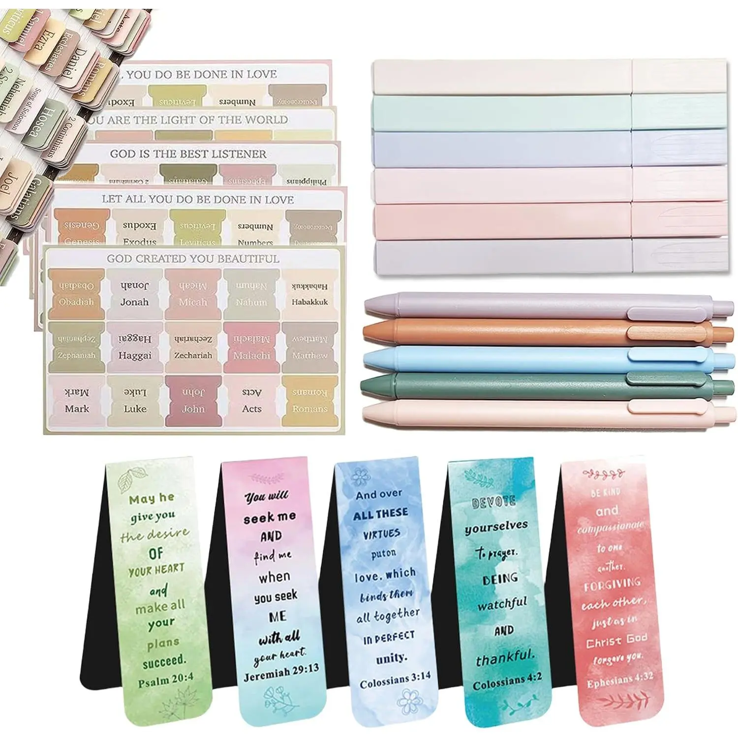 Study Supplies,  Journaling Kit with 6 No Bleed Highlighters, 5 Gel Pens, 75  Tabs, Christian Gifts for Women Men