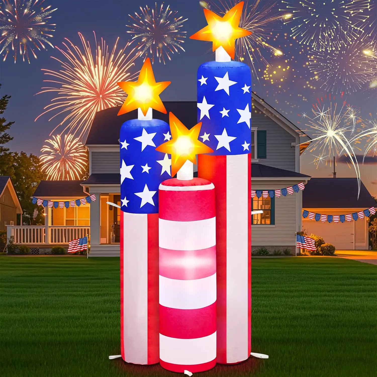 4FT Tall 4th of July Inflatables Fireworks Outdoor Decorations, Patriotic Independence Day Blow Up Yard Decor with LED Light for Garden, Lawn, Indoor, Patio, Holiday, Partyfidget toys