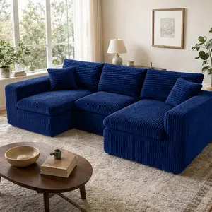 ARCH Modular Sectional Cloud Couch 130" U Shaped Sofa for Living Room, No Assembly Compression Sofa with Memory Foam & Polyurethane Foam, Corduroy Fabric, Soft Pillow Back, Rolled Arms, 6 Seat, Blue, Blue Color Options, Corduroy Material