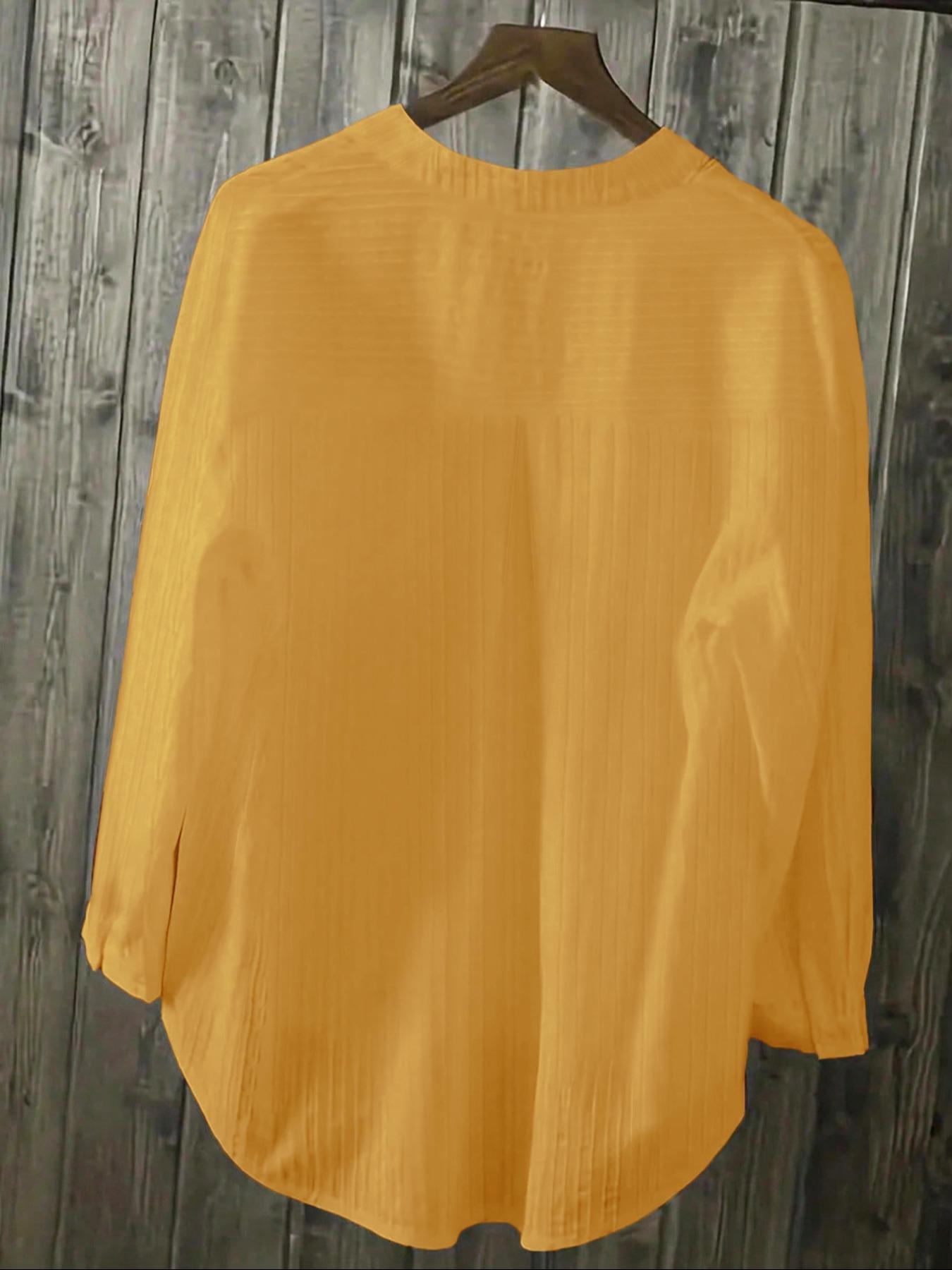 Women's Plain Button Front High Low Hem Shirt Blouse, Casual Long Sleeve Notched Neck Top for Daily Wear, Ladies Clothes for All Seasons