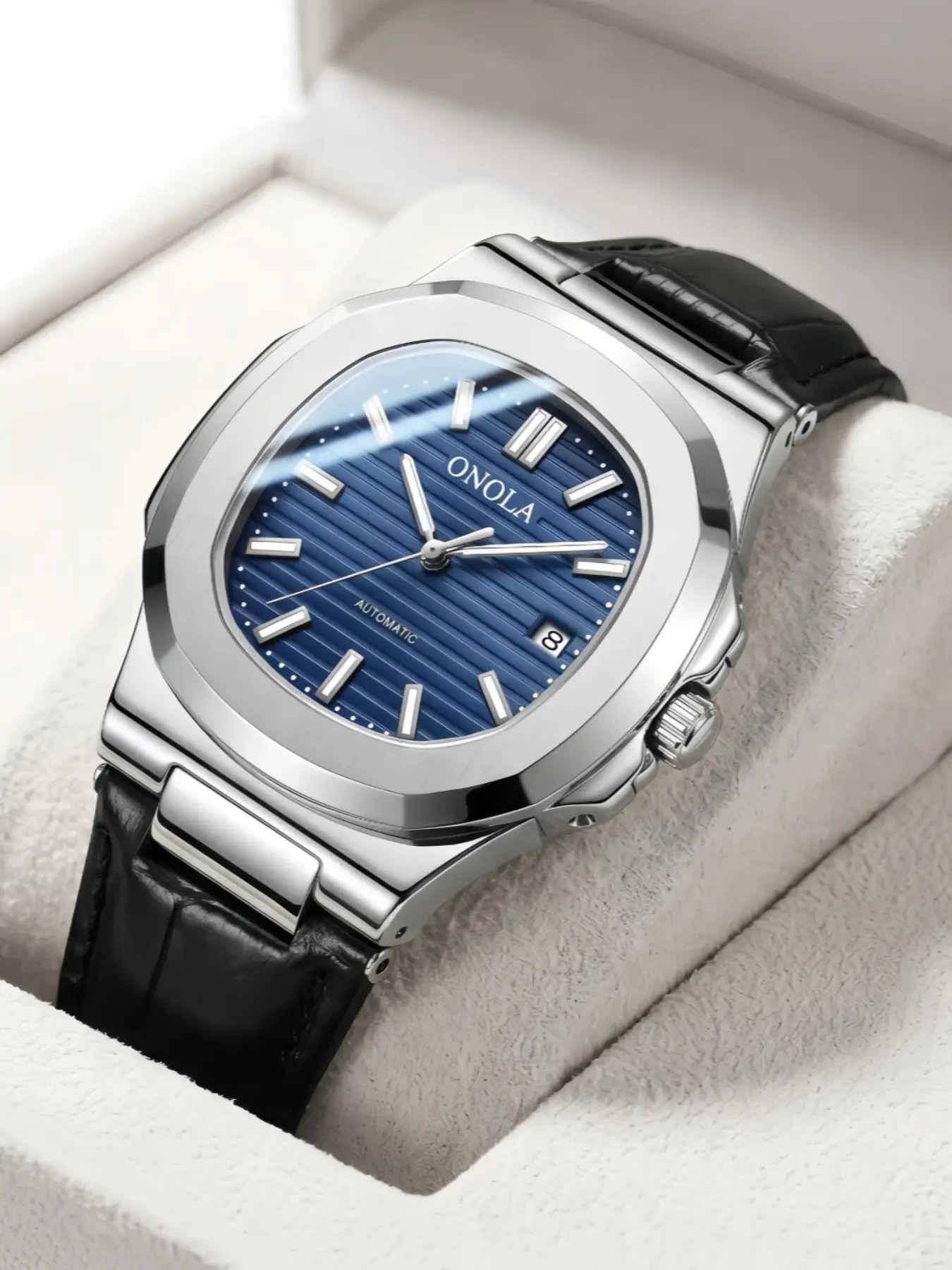 ONOLA Men's Automatic Mechanical Wristwatch Luxury Man Business Mechanical Watch With Calendar, Luminous Cowhide Strap, 30M Water Resistance, Mineral Glass, And Metal Case Dress Watch for Men, Ideal for Daily