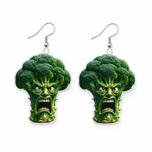 Funny Broccoli Face Dangle Earrings, Flat Acrylic Vegetable Earrings, Quirky Food Lover Jewelry Gift for Women Girls