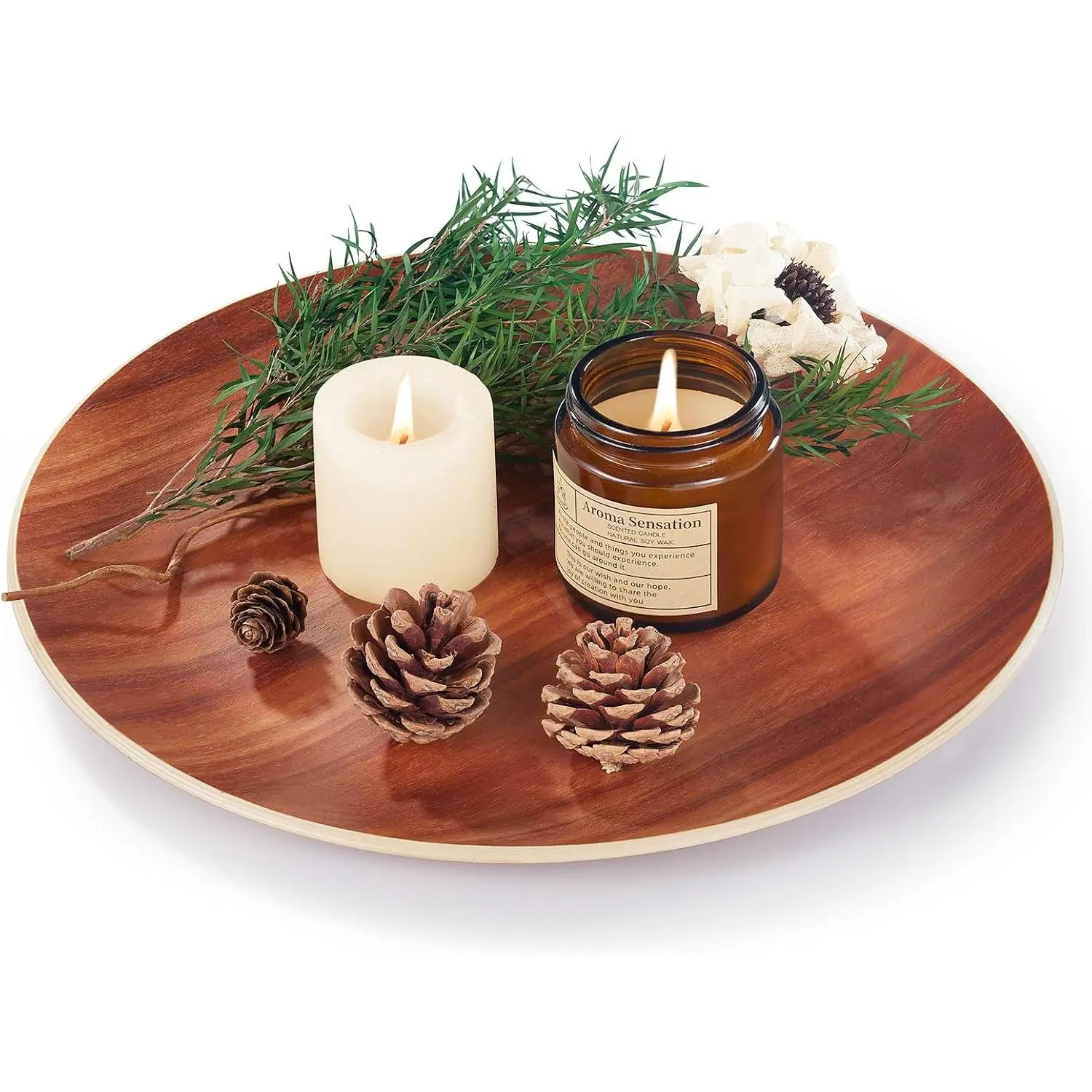 Acacia  Serving Tray: Round Decorative Tray for  Decor | 11.5" Serving Platters for Living Room/Ottoman/Bed/Kitchen/Bathroom/Breakfast/Bar - Easy to Clean Modern Coffee Table Tray