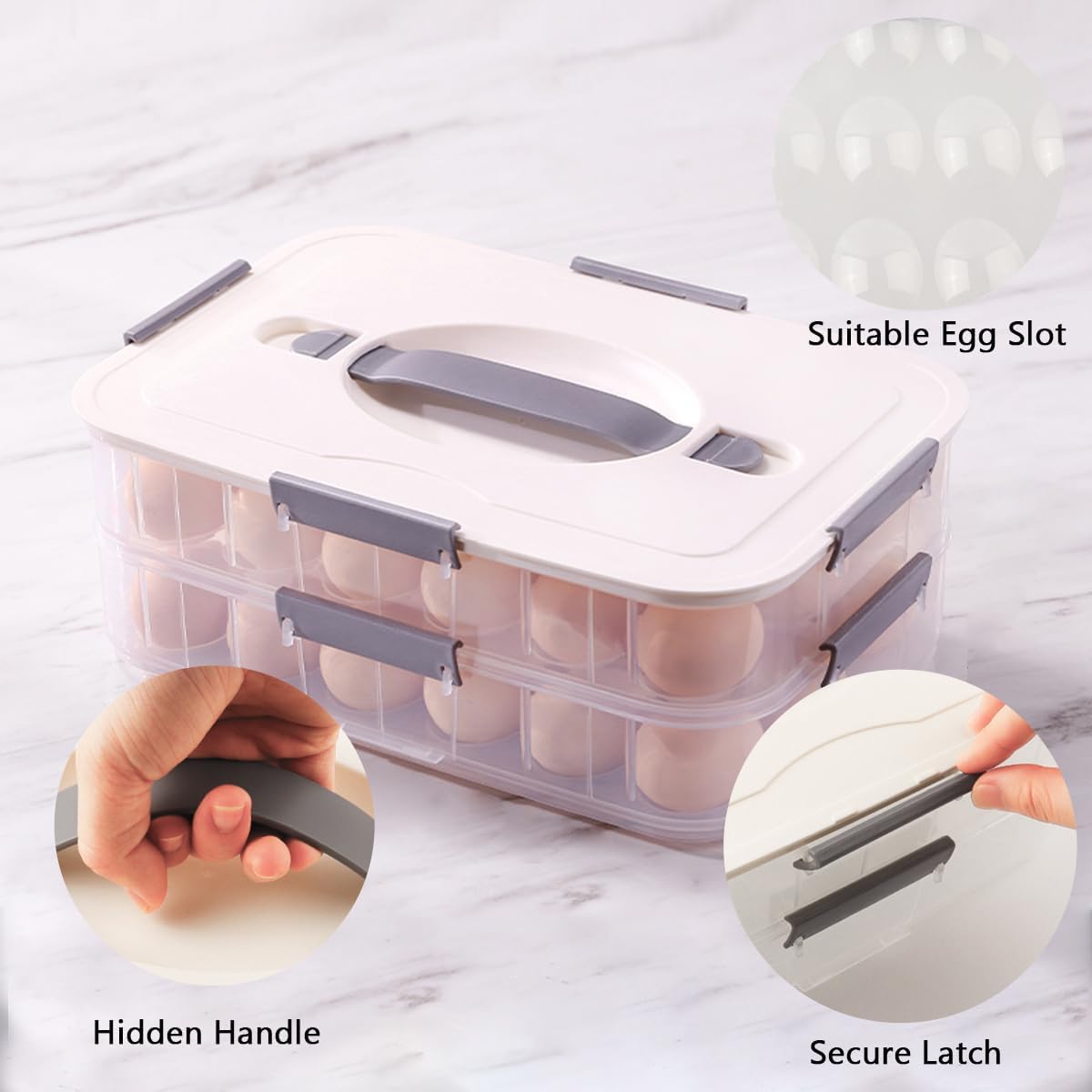 2 Layer Deviled Egg Containers with Lid, 36 Slots Deviled Egg Tray Carrier with Handle and Injector Piping Tool, Fridge Stackable Portable Clear Storage Egg Platter for Party Picnic Travel (white)