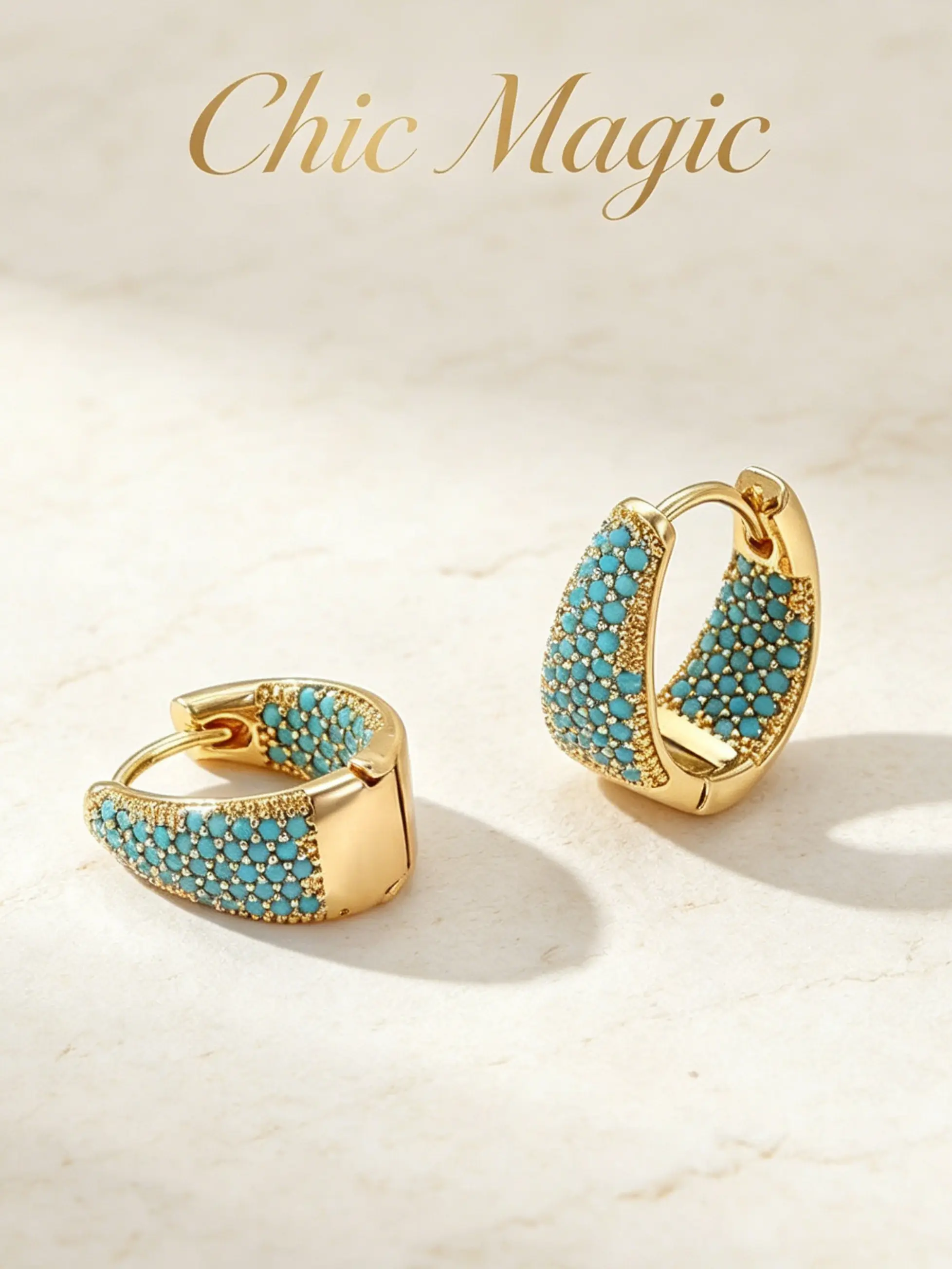 Gold Plated Turquoise Tone Huggie Hoop Earrings, Teardrop Shape Boho Earrings for Women, Bohemian Fashion Ear Jewelry, Daily Party Accessory, Ideal Gift for her