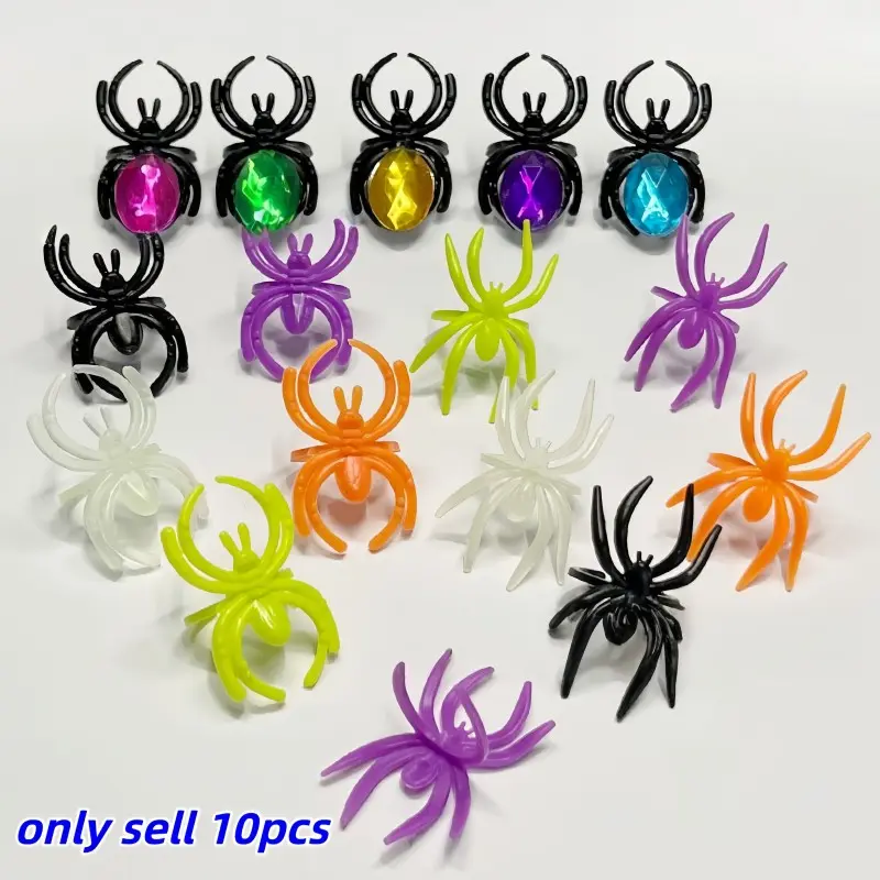 Halloween Party Rings Set, Spider Design, Transparent Colors, Durable Plastic Decorations, Gothic Style Gift, No Assembly Required